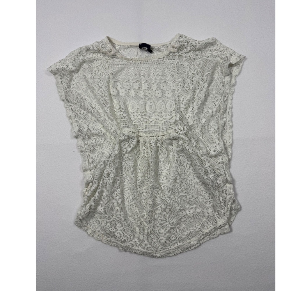 Boho Coquette Route 66‎ Sheer Floral Lace Blouse Womens L Ivory GF6RT31019BG